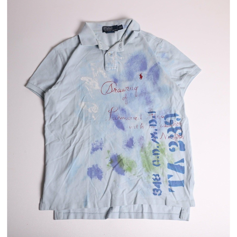 Polo Ralph Lauren Mens Custom Fit Blue Paint Splatter Graphic Polo Shirt Size M
